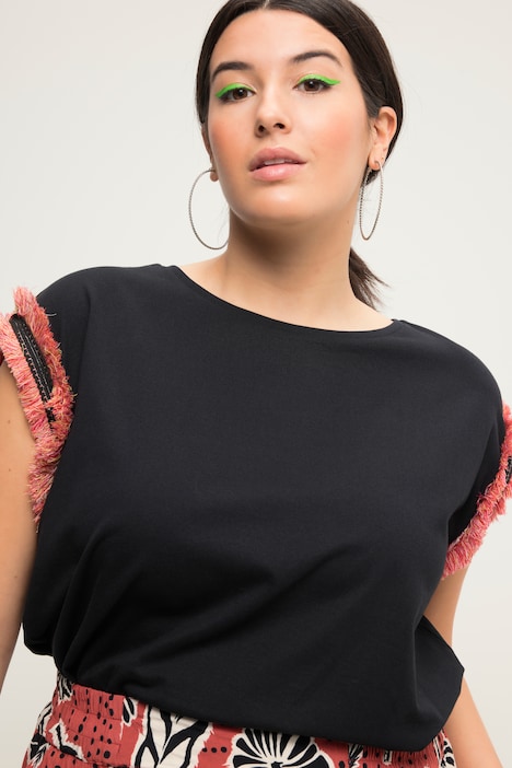 Top, oversized, Armausschnitt-Bordüren