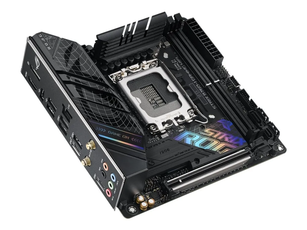 ASUS ROG STRIX B760-I GAMING WIFI - Bundkort - mini ITX - LGA1700 sokkel - B760 Chipset - USB 3.2 Gen 1, USB-C 3.2 Gen 1, USB-C 3.2 Gen 2x2, USB-C 3.2 Gen2 - 2.5 Gigabit LAN, Wi-Fi 6E, Bluetooth - onboard grafik (CPU påkrævet) - HD Audio (8-kanaler)