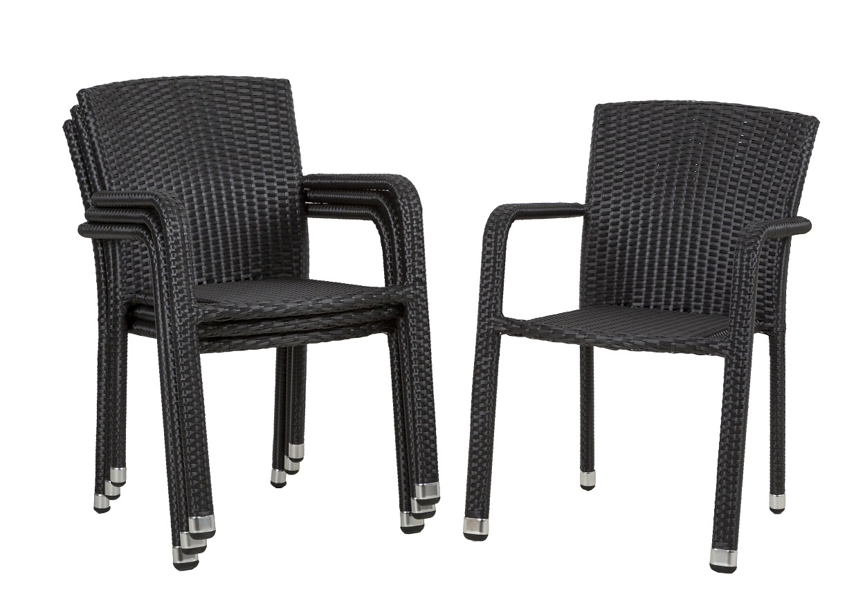 4-teiliges Stapelstuhl-Set - schwarz - stapelbar