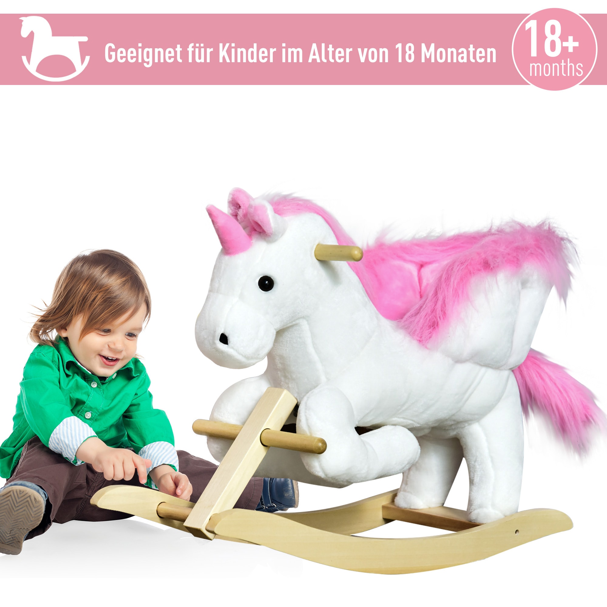 HOMCOM Schaukeltier mit Einhorndesign bunt 65L x 32B x 55H cm