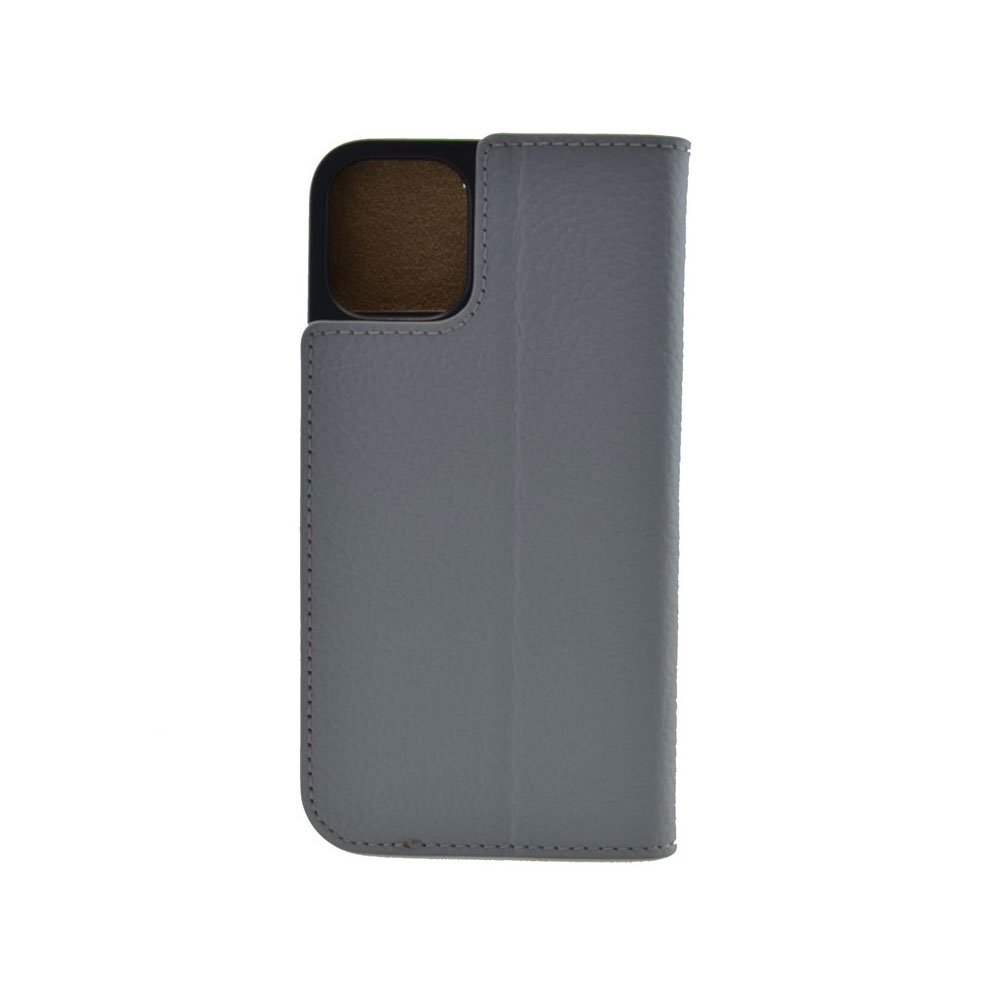iPhone 12 / iPhone 12 Pro Echtleder Book Case Tasche Flip Cover Hand Made (MARCIP12_6.1-M03) - Grau