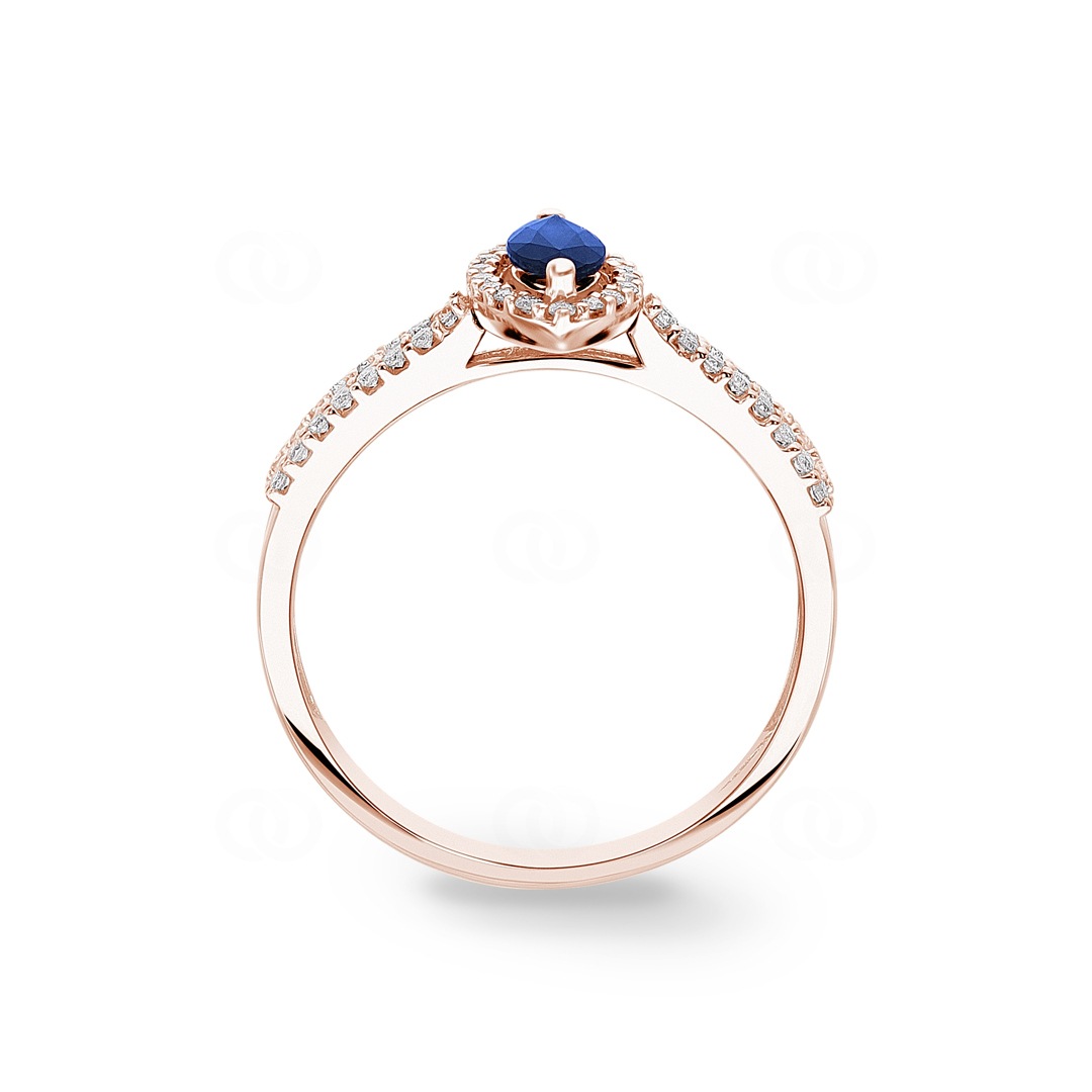 Saphirring 750/18 K Roségold mit Diamanten 0.19 ct H/si