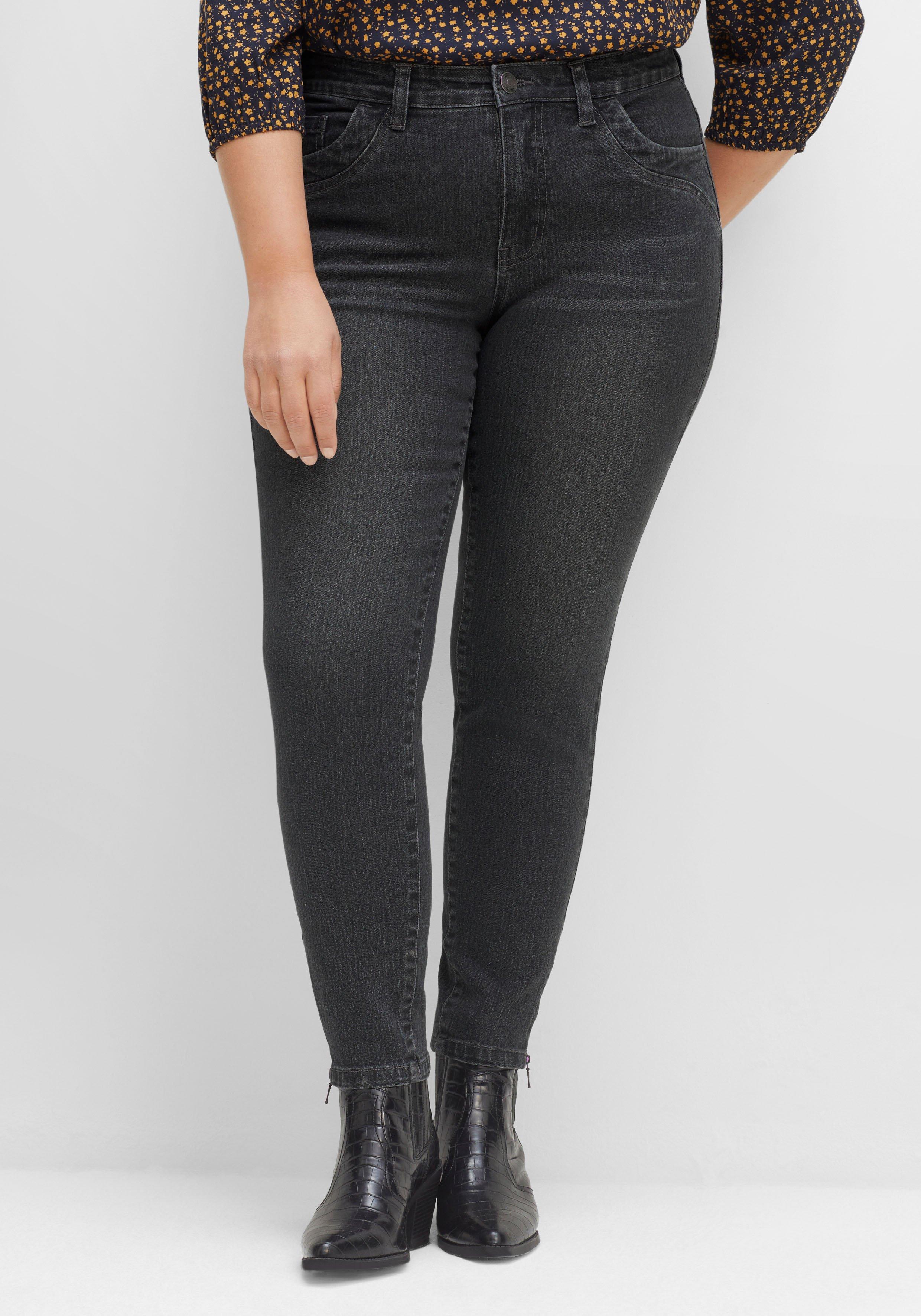 Schmale Jeans mit Zippern am Saumabschluss
