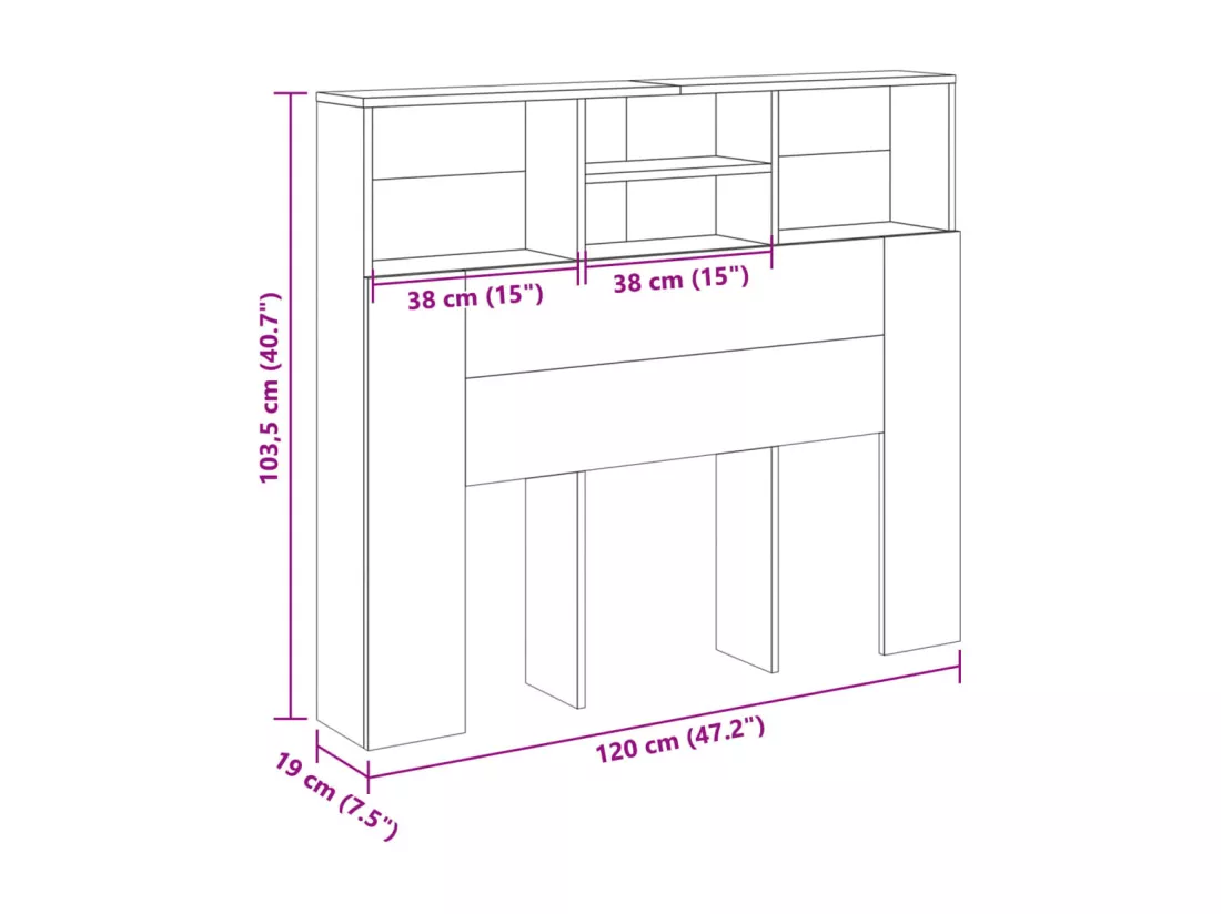 Armoire de tête de lit vieux bois 120x19x103,5 cm