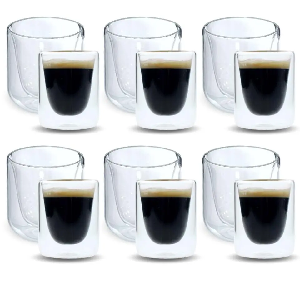 OTIX Dubbelwandige Glazen Koffietassen Koffie en Espresso 12 stuks
