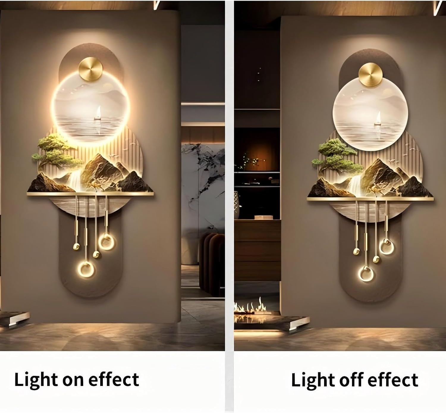 Feng-Shui-Wandkunst, 3D-Wanddekoration mit LED-Beleuchtung, Heimdekoration, große Skulptur, Kunstwerk für Wohnzimmer, Eingangsbereich, Flur