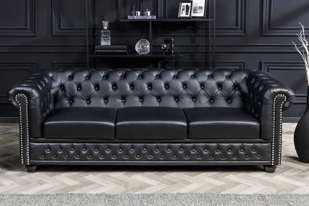 Chesterfield 3-Sitzer Sofa 205cm schwarz Nietenbesatz Federkern
