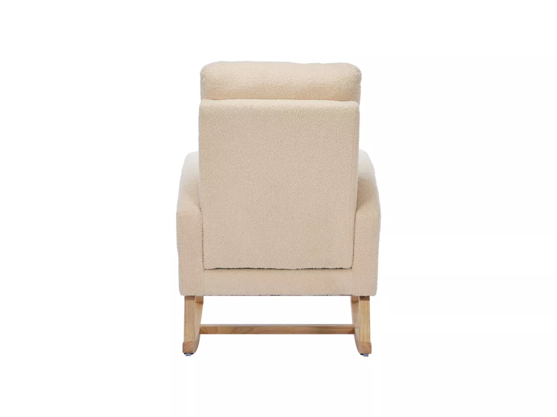 Fauteuil à bascule en velours teddy avec repose-pièds et accoudoirs - 132 x 50 x 99 cm - Structure en bois massif - Beige