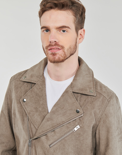 Jack & Jones - JJROCKY FAUX SUEDE BIKER JACKET - Beige