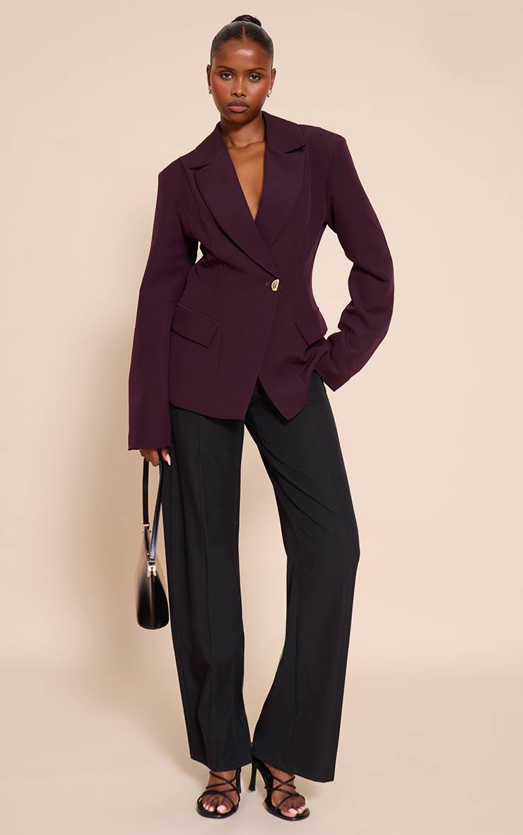 Chocolate Plum Blazer À Taille Cintrée Et Col À Revers Pointus