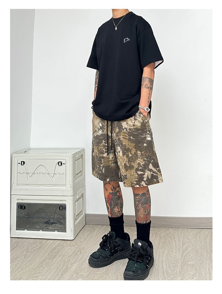 emeisa - Wijde shorts met trekkoord in de taille en camouflageprint