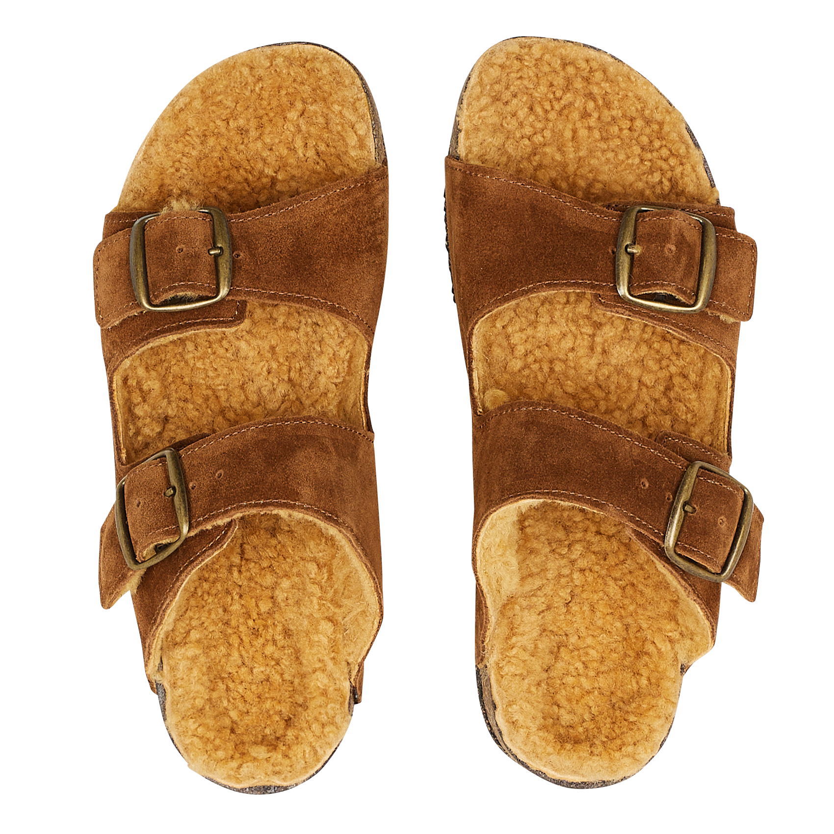 Sandales fourrées en cuir velours | Marron