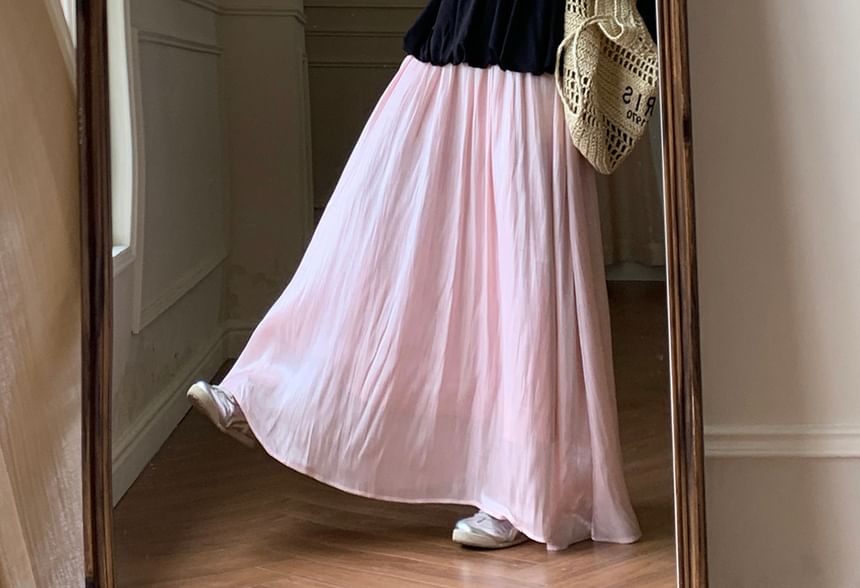 Closette - Effen geplooide ballon-camitop / Effen maxi-A-lijn rok met hoge taille (verschillende ontwerpen)
