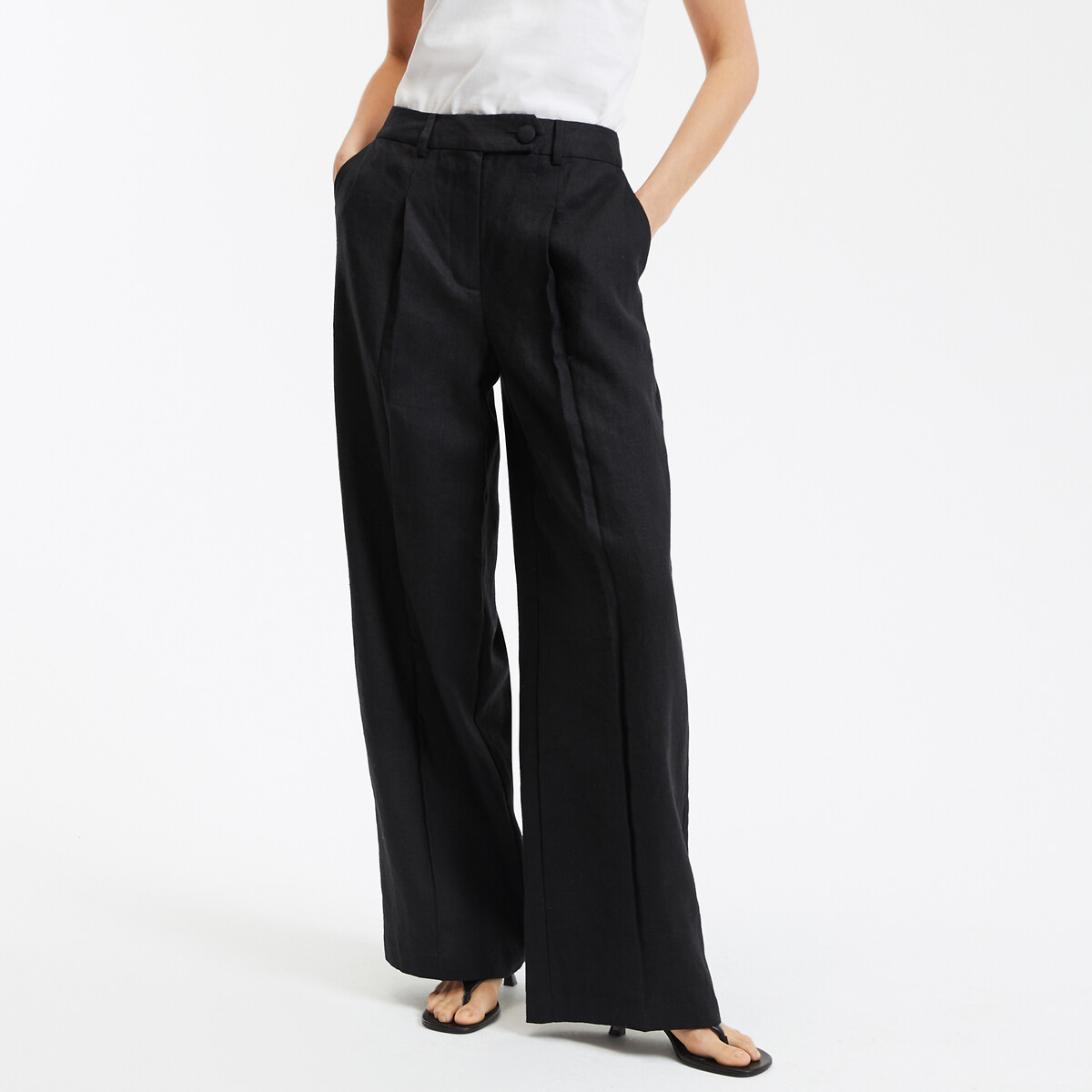 COLEÇÕES LA REDOUTE<br>Calças largas de linho, modelo Signature JOSEPHA