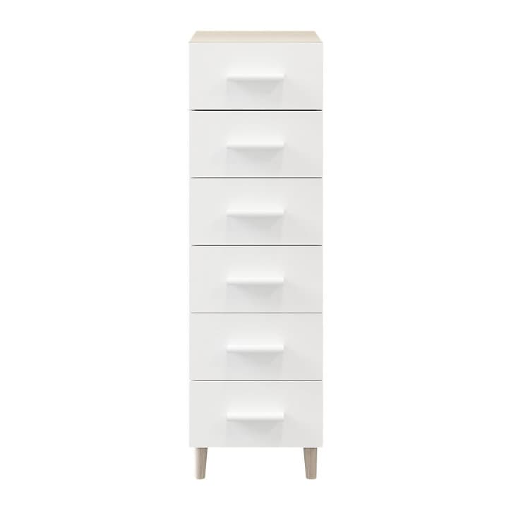 Commode sur pieds blanche et effet chêne 6 tiroirs GoodHome Atomia H. 123,5 x L. 37,5 x P. 45 cm
