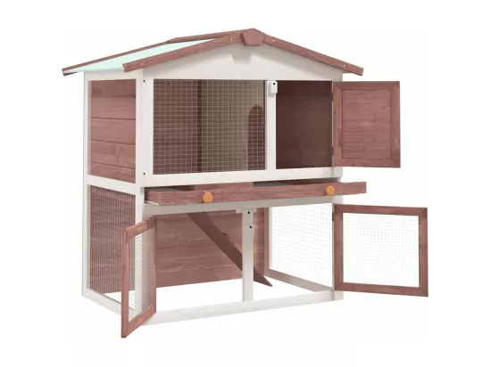 Clapier d'extérieur 3 portes Marron Bois