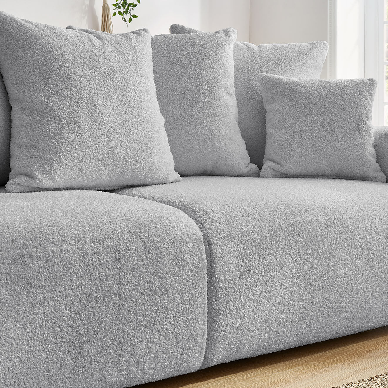 Bobochic Canapé 3 places convertible velours bouclette Envy gris clair - 245x102x88 cm