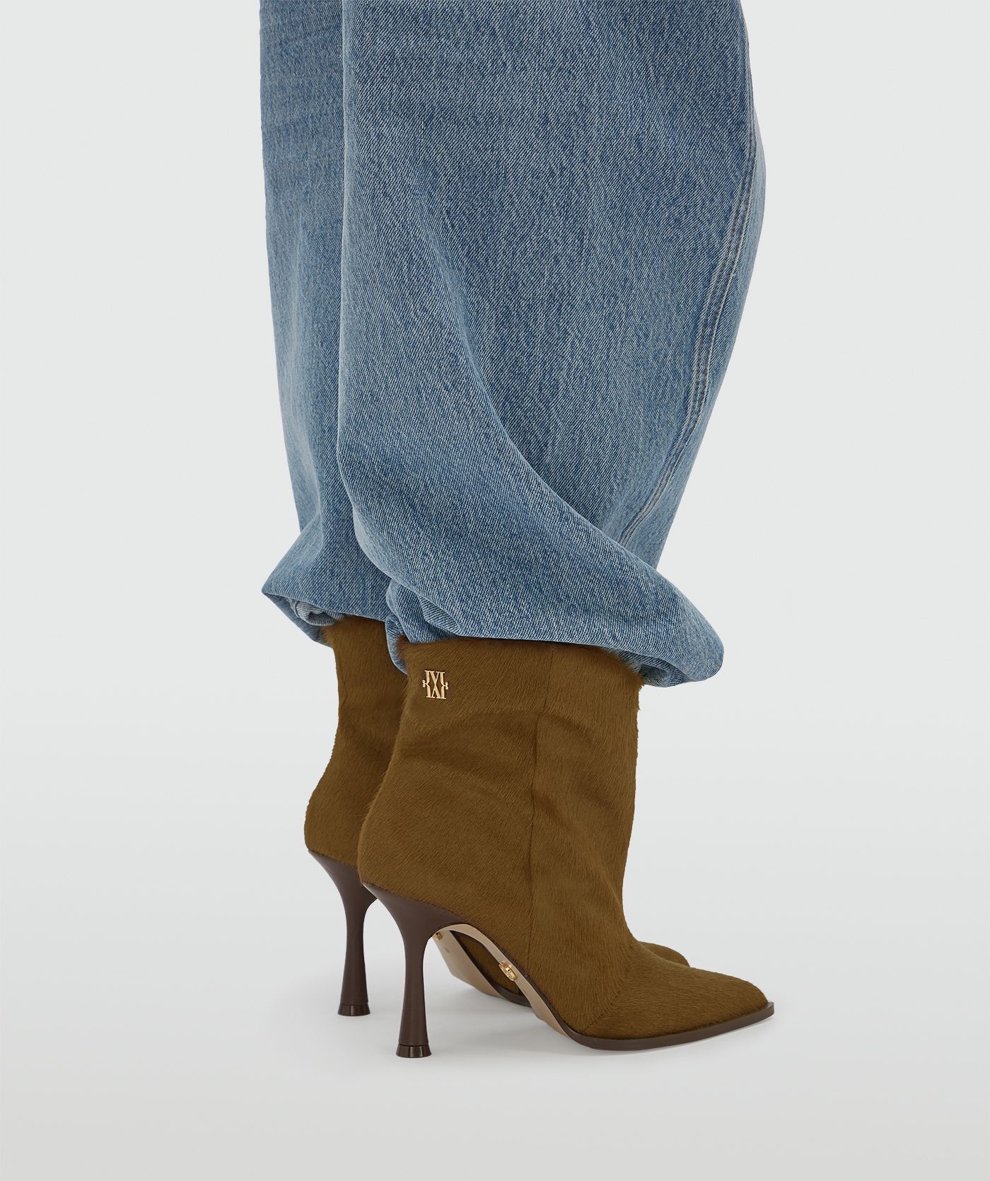 JV-AURELIA laarzen van leer met ponyhair - dark khaki