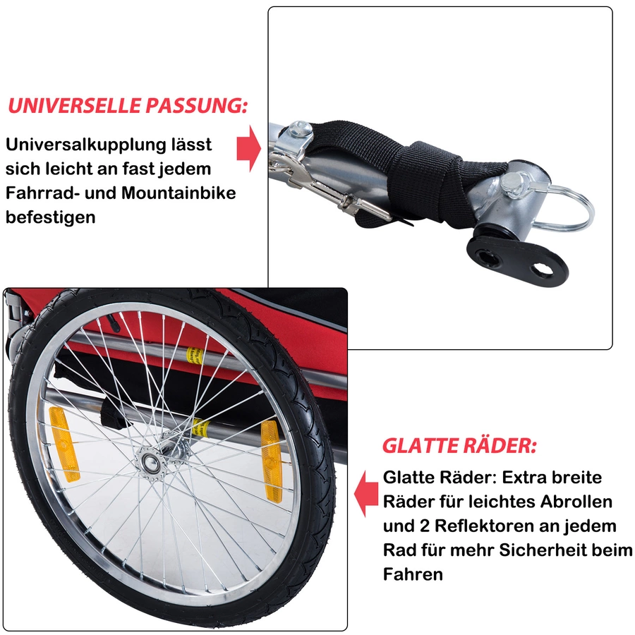 PawHut Fahrradanhänger für Hunde rot, schwarz