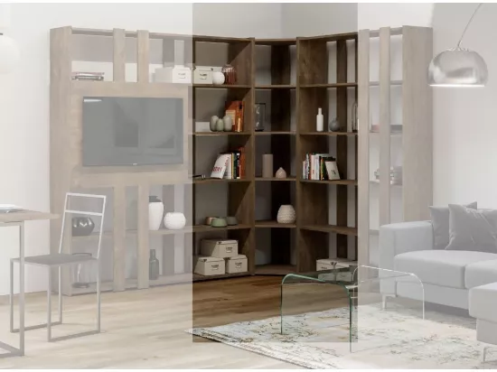 Bibliothèque d'angle 5 niveaux bois noyer Kalo A L 60cm