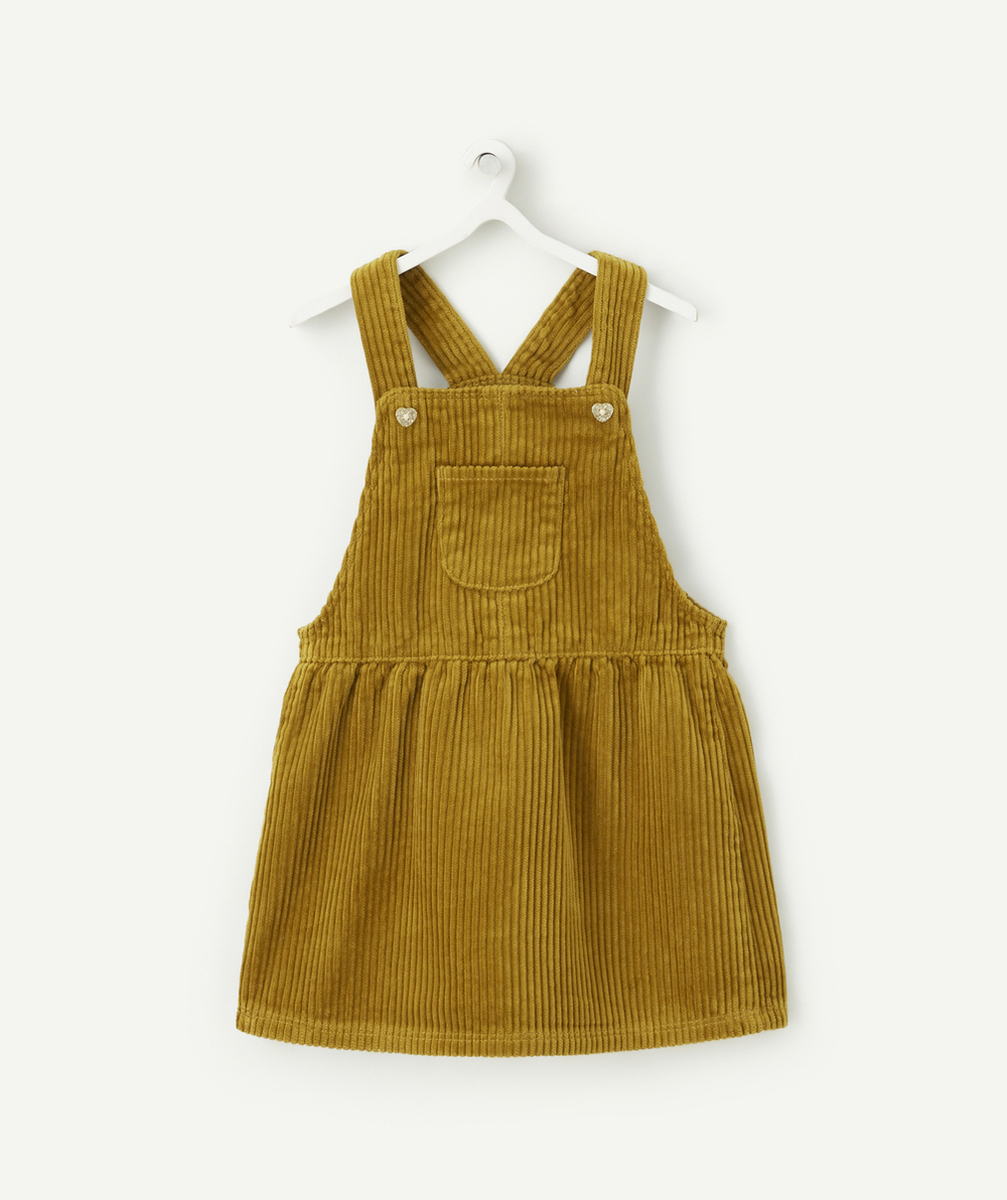 ROBE TABLIER BÉBÉ FILLE EN VELOURS VERT OLIVE