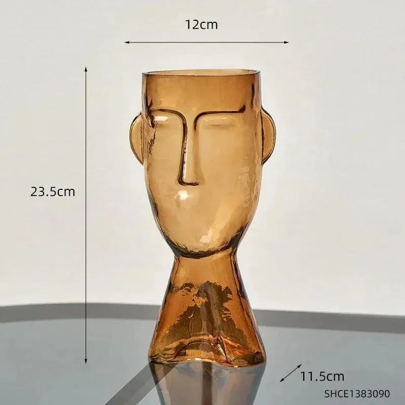 Modern Abstract Face Transparent Glass Flower Vase | Minimal Art Home Terrarium for Table Decor