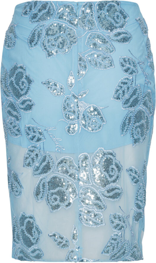 ROTATE Birger Christensen BEADED PENCIL SKIRT Embellished flower embroidery   blue topaz