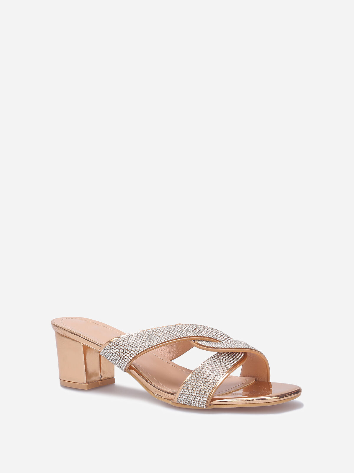 Mules à brides croisées et strass grandes tailles- Doré rose