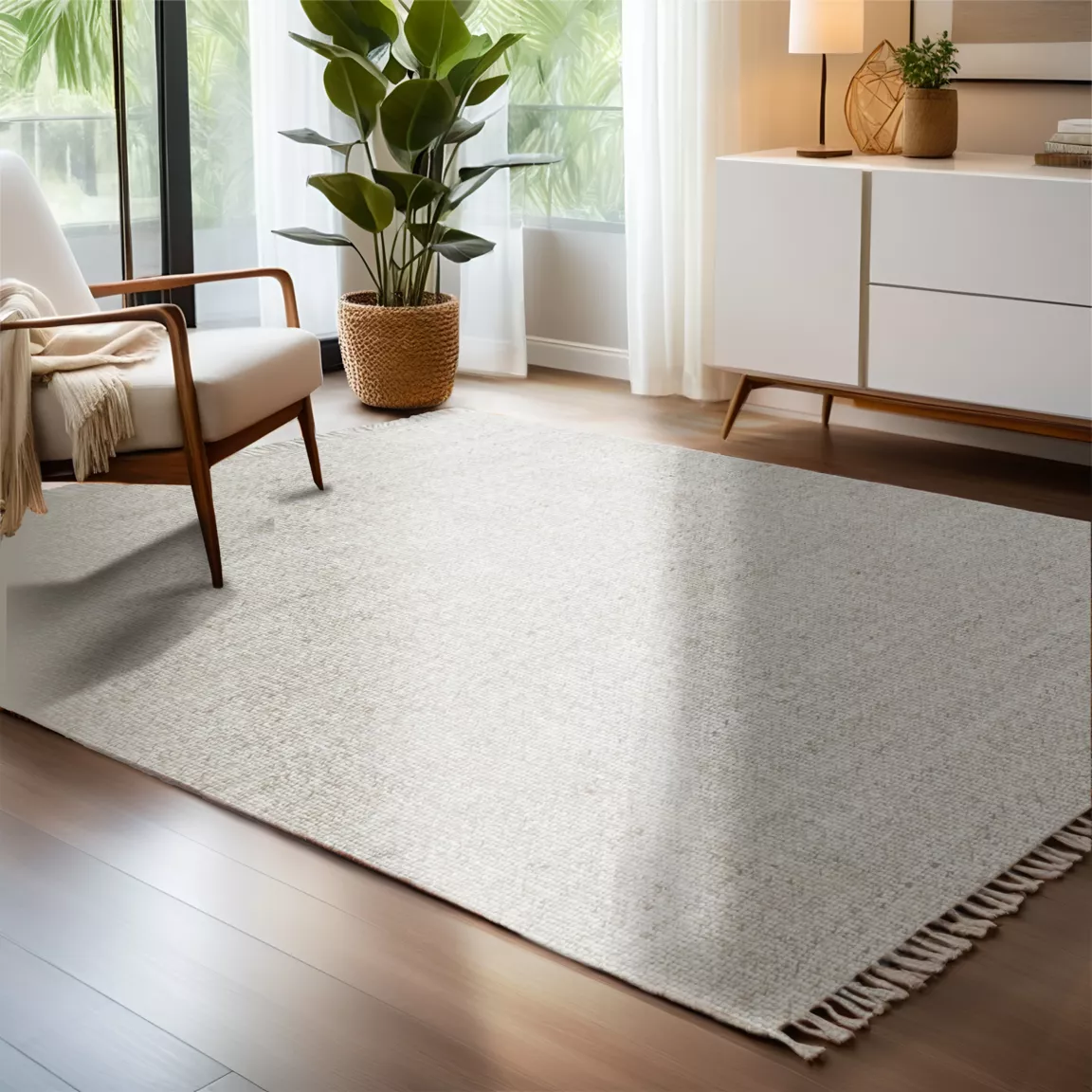 Tapis de salon rectangulaire laine tissée (140 x 200 cm) Jacks Beige