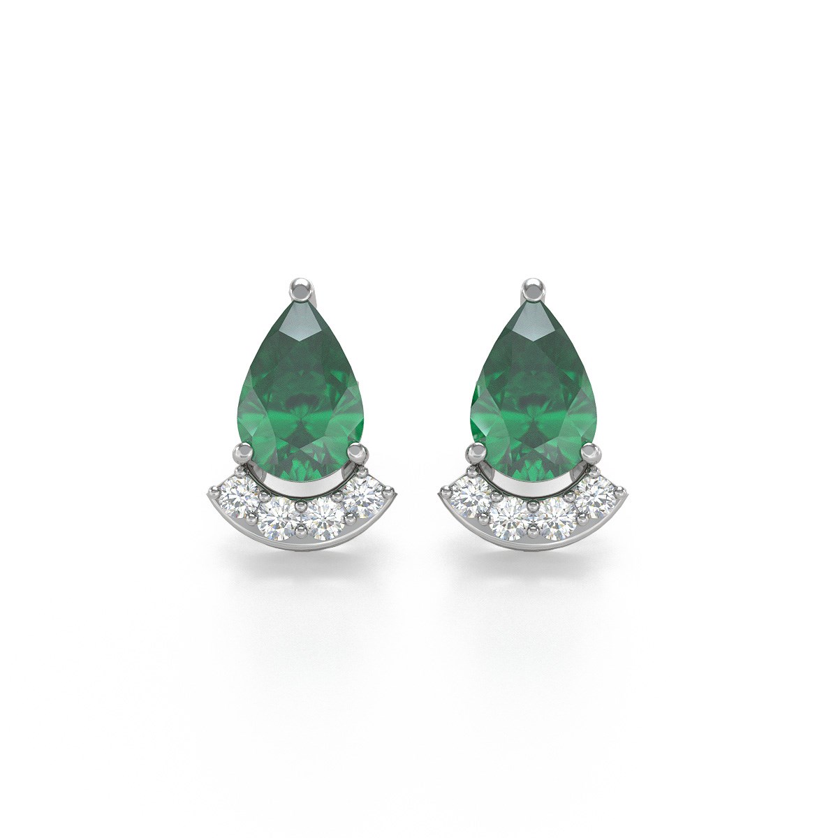 Boucles d'oreilles ADEN Or 585 Blanc Emeraude forme Poire et Diamants 1.4grs