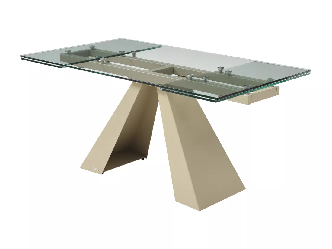 Table à manger extensible 6 à 10 personnes en verre trempé et métal beige - Transparent - LOZIPA de Maison Céphy