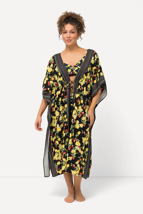 Kaftan, Zitronen, Bordüren, V-Ausschnitt, Halbarm