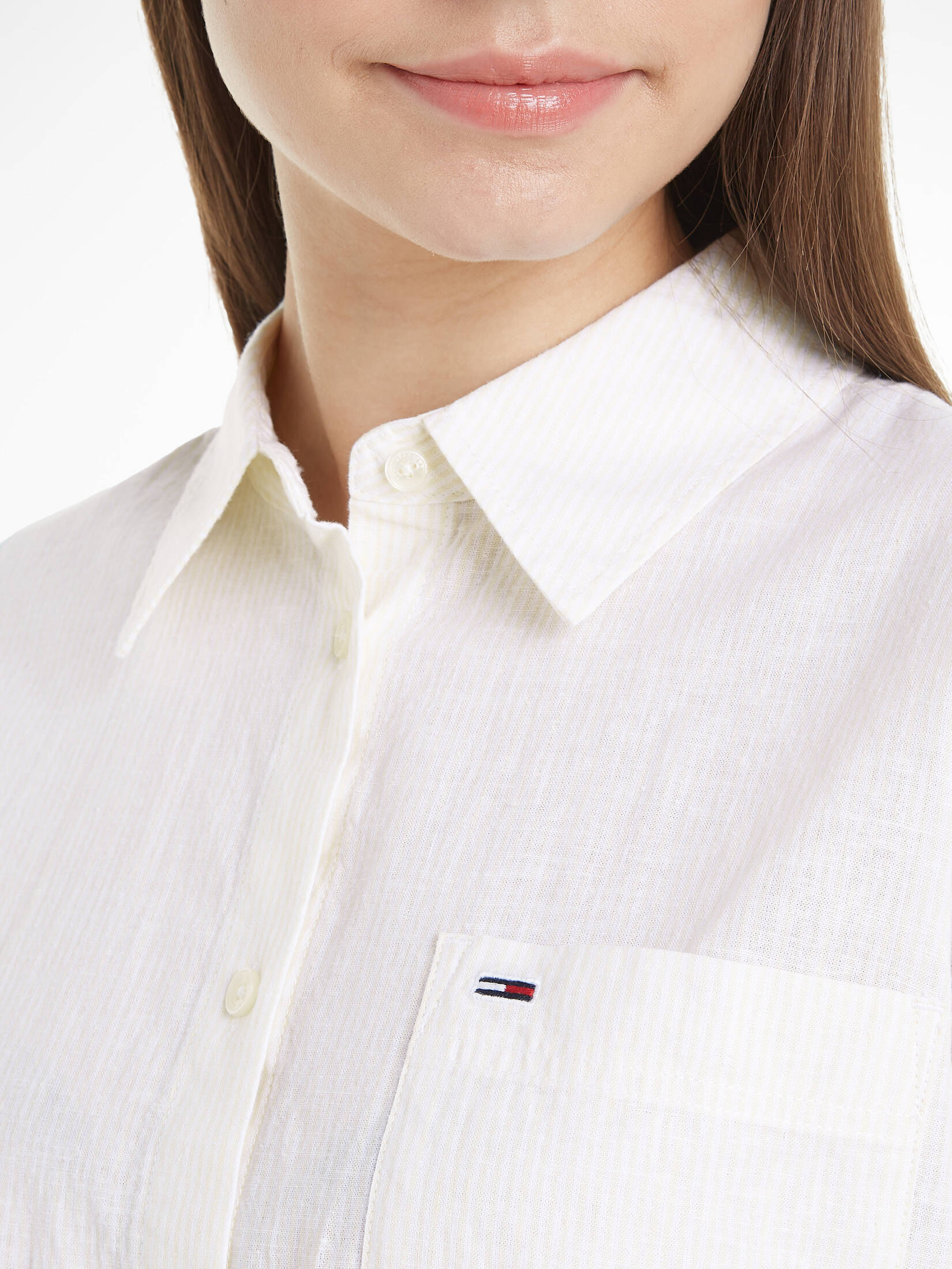 Tommy Jeans| Damen Hemdbluse TJW BOXY STRIPE LINEN SHIRT Langarm