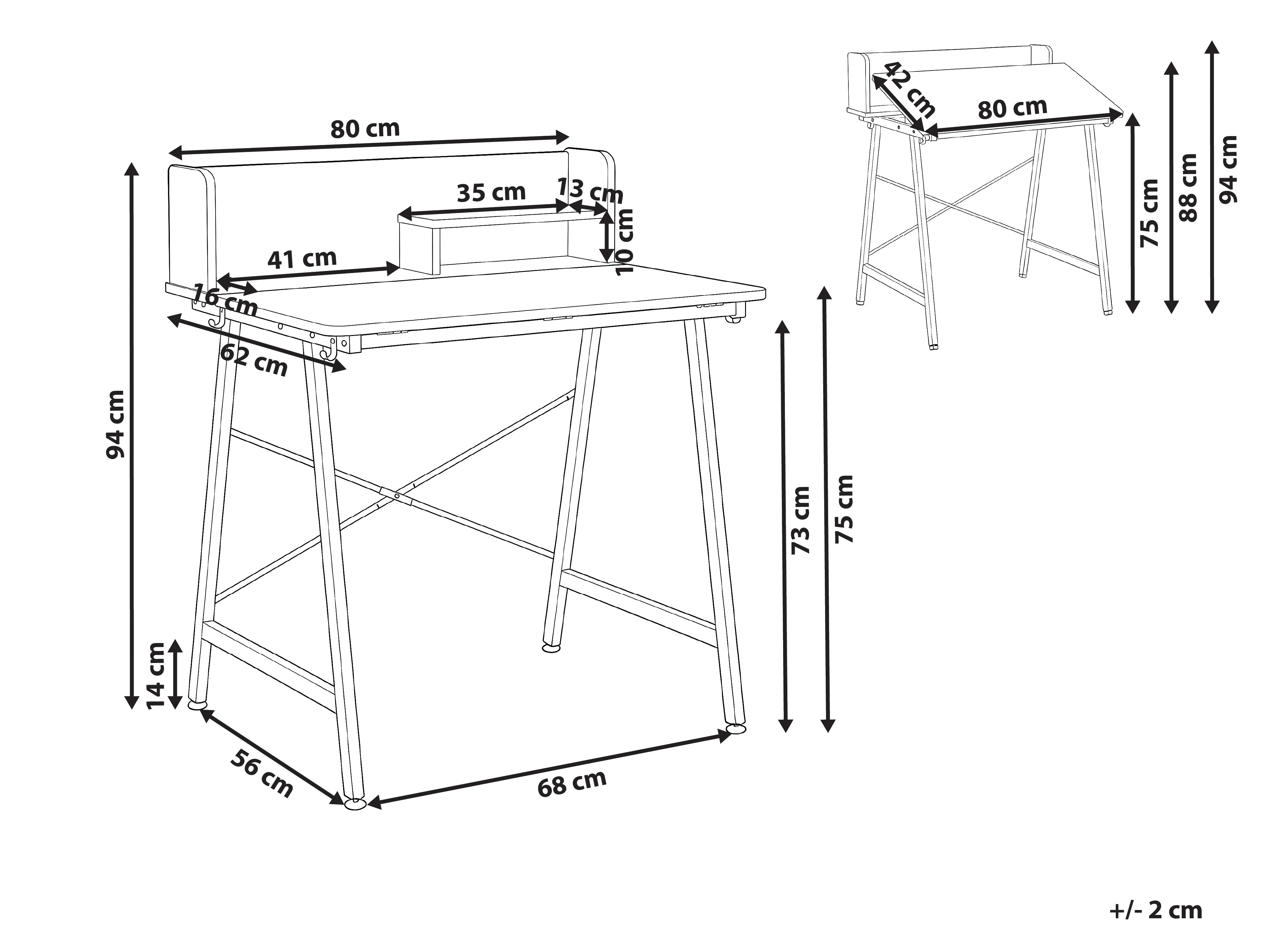 Tekentafel met verstelbaar blad ALAND Wit 80 cm 62 cm