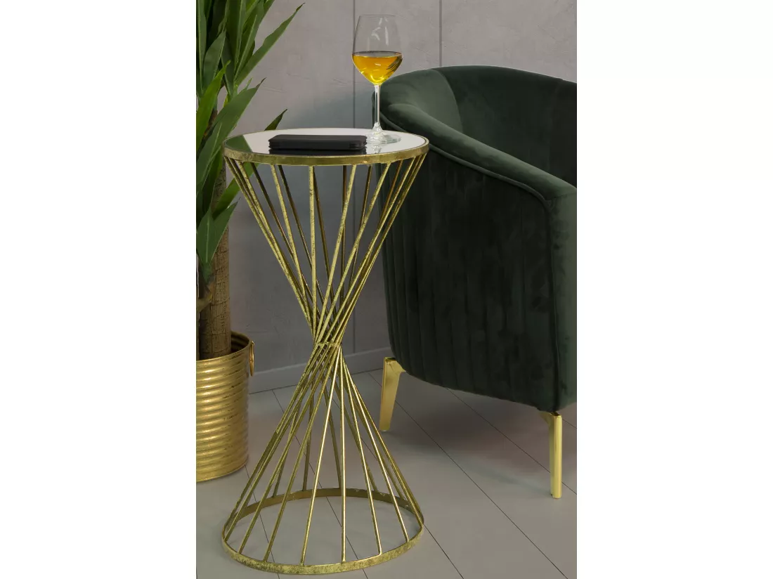 Table basse - Table basse ronde en métal doré et verre - Dimensions Ø 35x70 cm - Design luxueux et glamour - Parfaite pour embellir votre intérieur