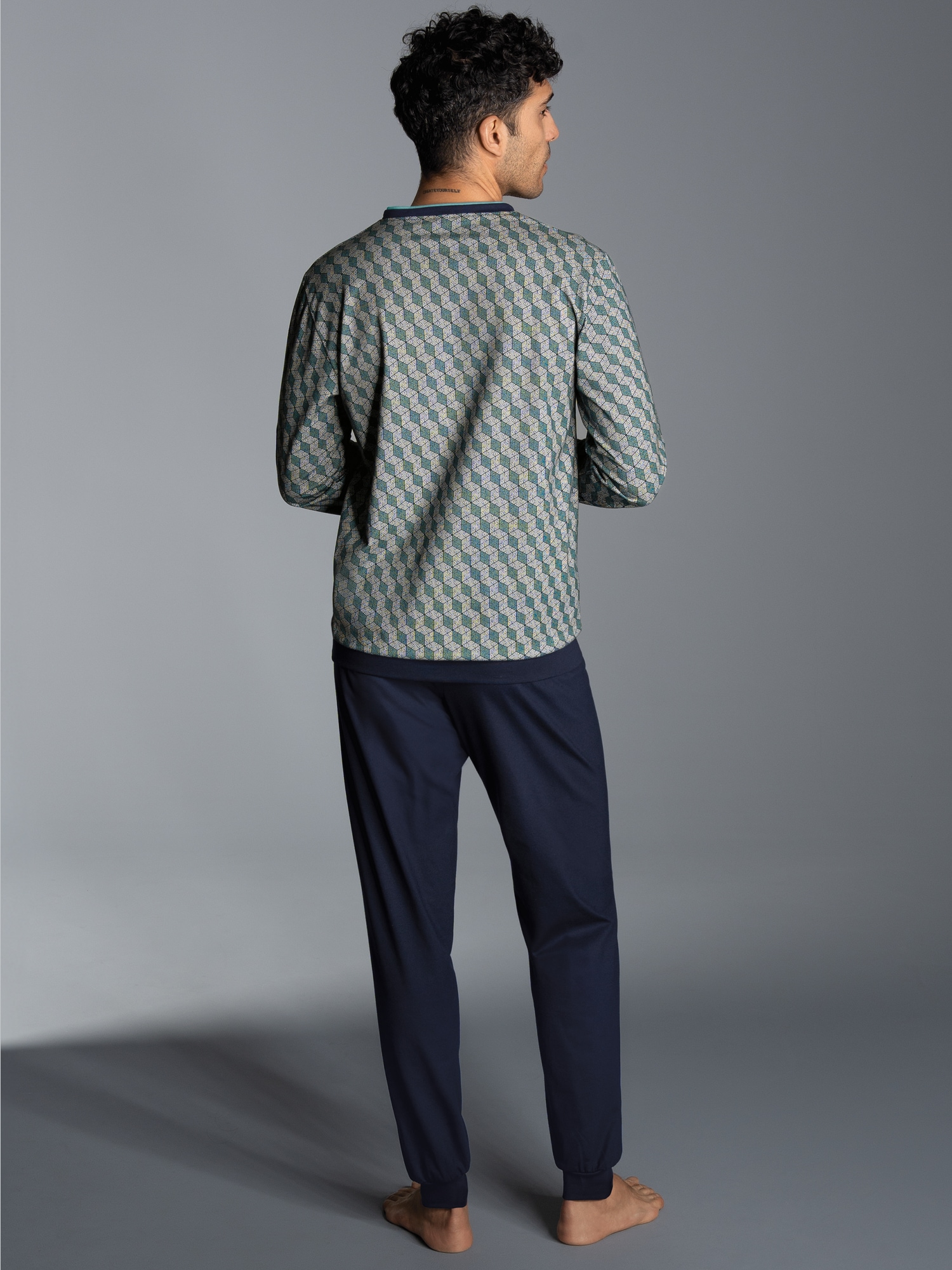 Schlafanzug mit Allover Würfel-Print Navy