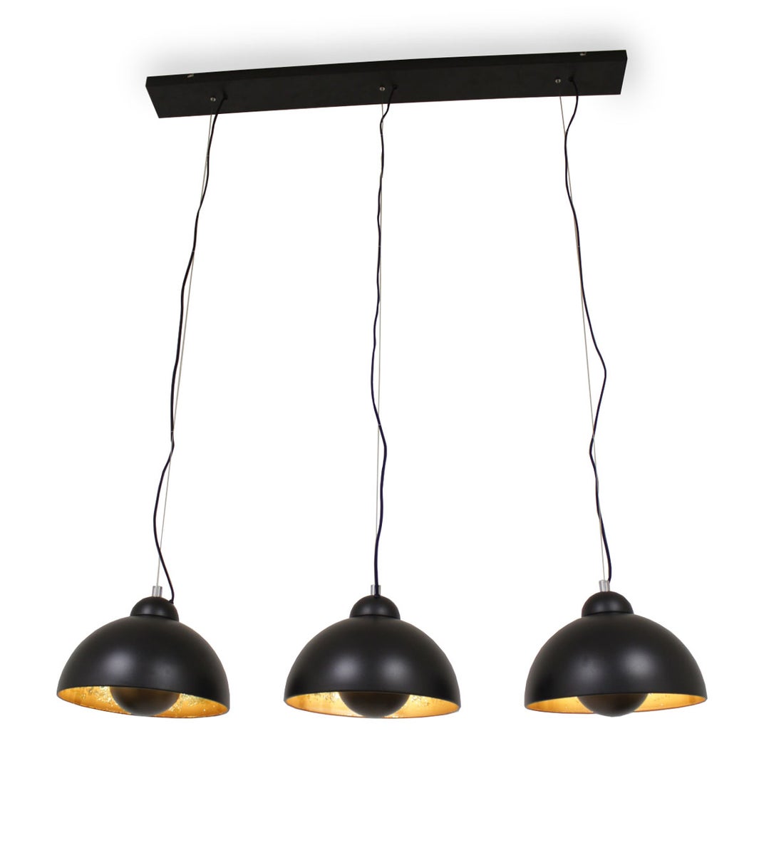 Everaldo hanglamp, zandzwart & goud, 3x Ø 30 cm, E27, 11051