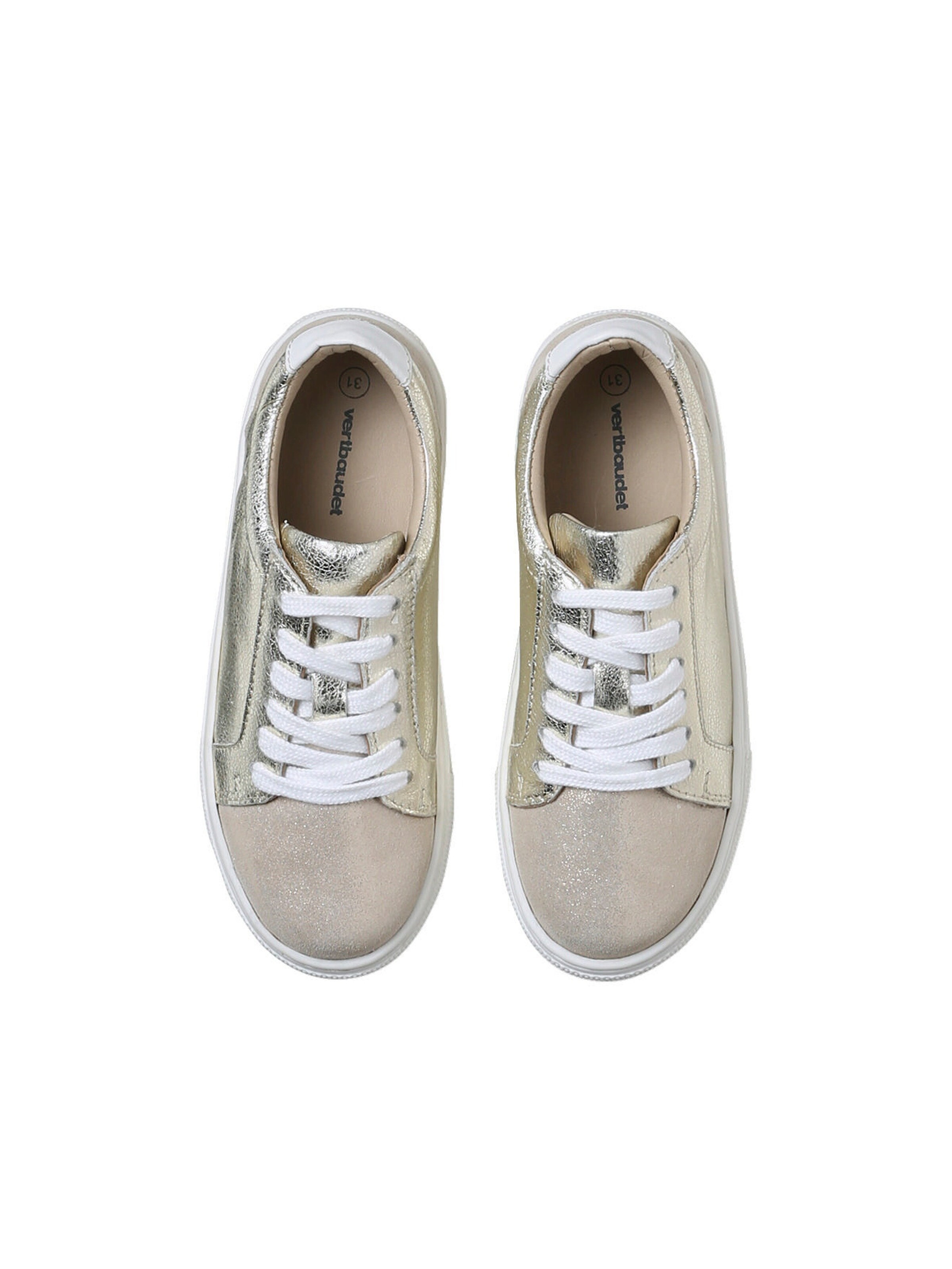 Vertbaudet Kinder Ledersneakers mit Schnürung gold