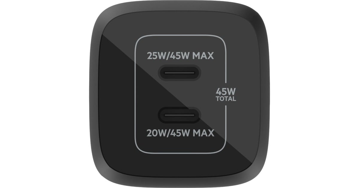 BelkinBoostCharge Pro 2-poorts USB-C GaN-wandlader met PPS (45 W)  (Zwart)