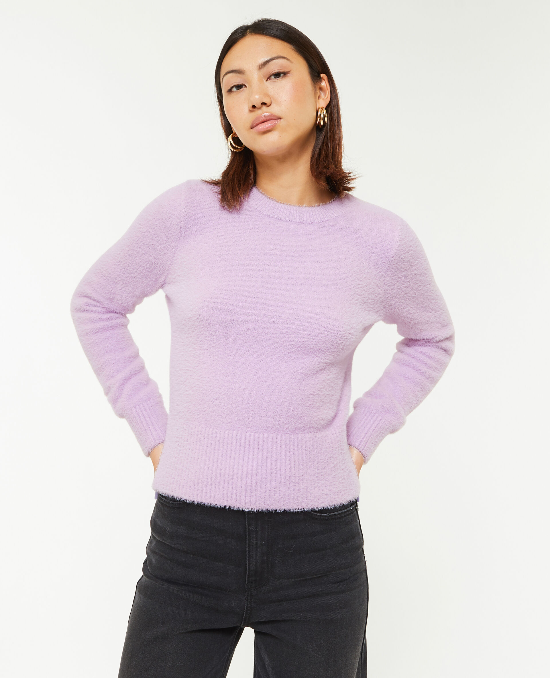 Pull en maille poilue et extensible - Lilas