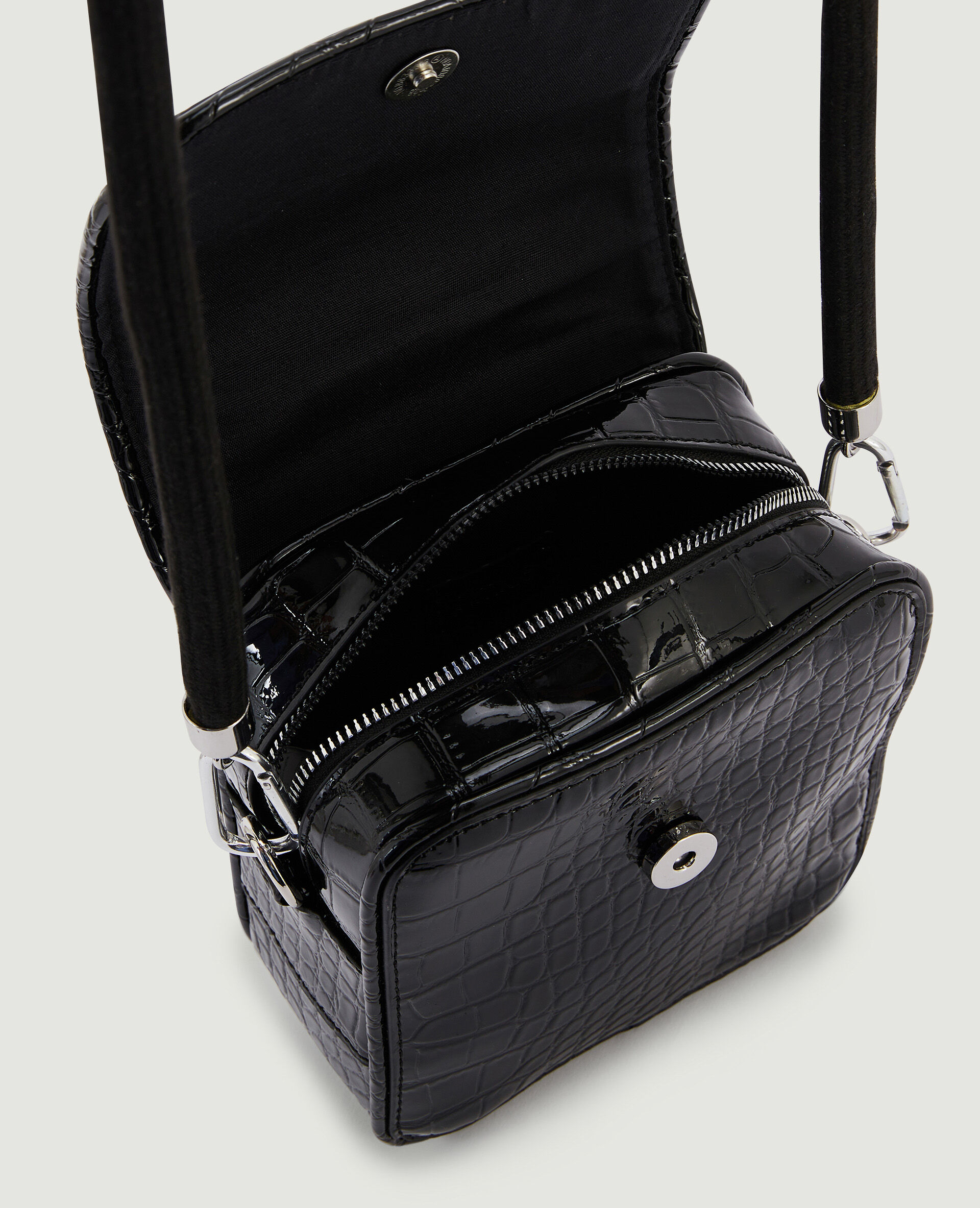 Sac boxy effet croco verni - Noir