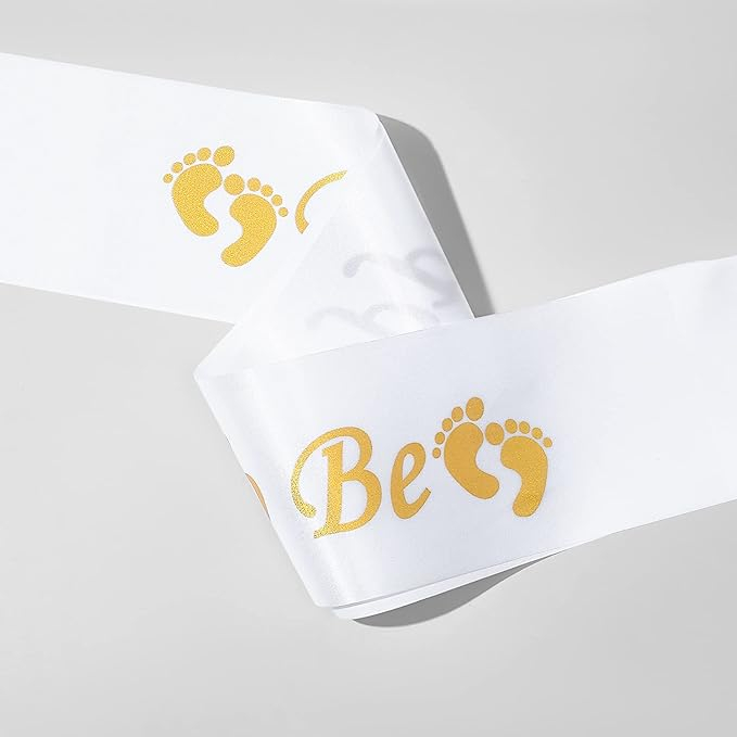 (2er Set) Baby Shower Party Accessoire Gender Reveal Schärpe Mummy to Be / Daddy to Be - Weiss / Gold