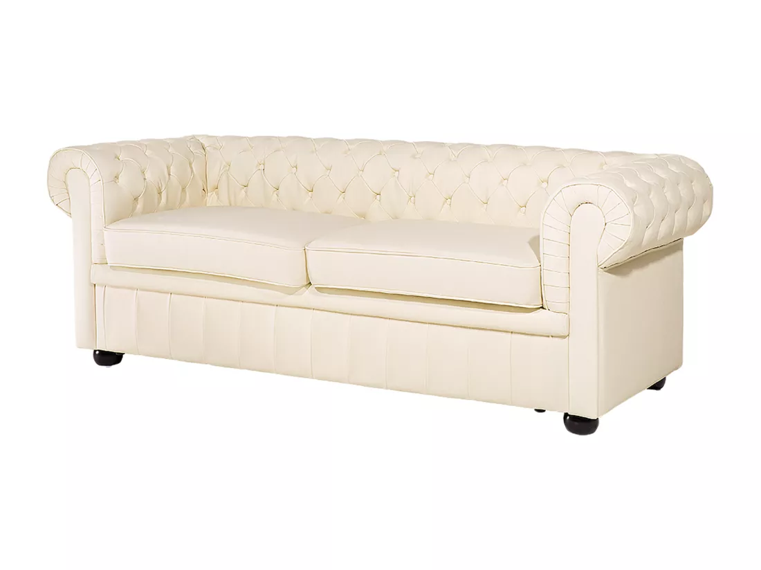 Canapé 3 places en cuir beige crème CHESTERFIELD