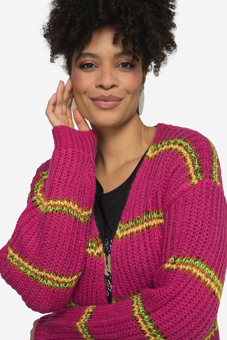 Strickjacke, Ringel, offene Form, Langarm