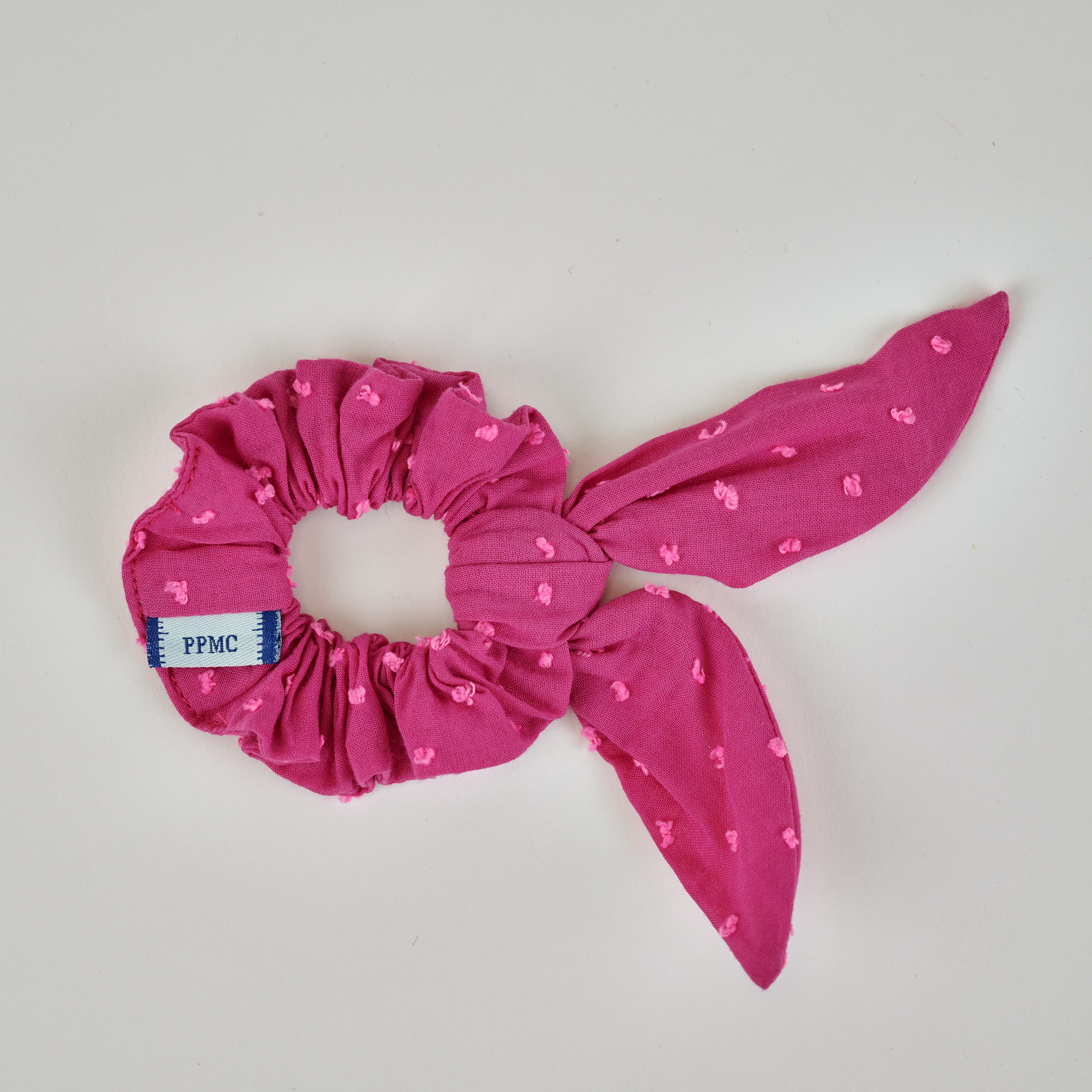 Chouchou Nœud Plumetis Rose Fuchsia