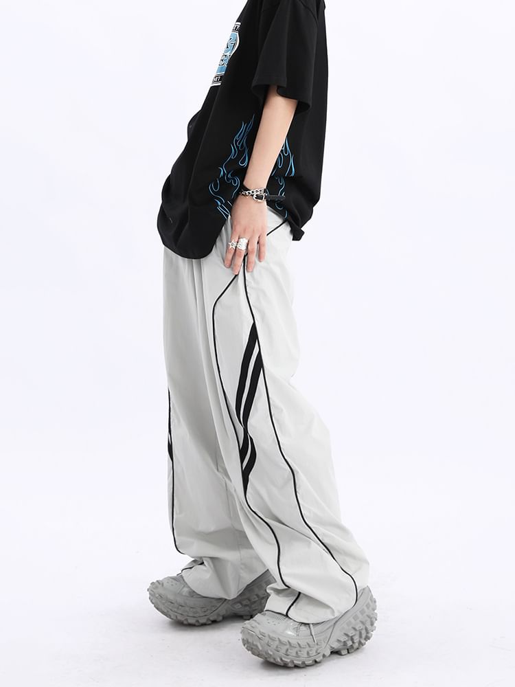 Rosesand - Lage taille gestreepte losse wijde joggingbroek