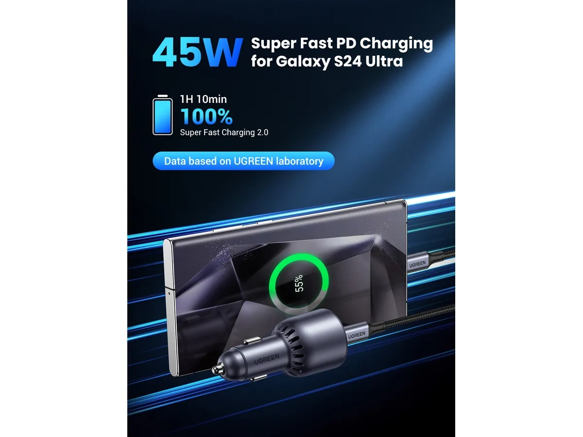 (63W) Mini USB C / USB A Auto KFZ Ladegerät Car Charger Schnellladegerät für Zigarettenanzünder Power Delivery (35023) - Grau