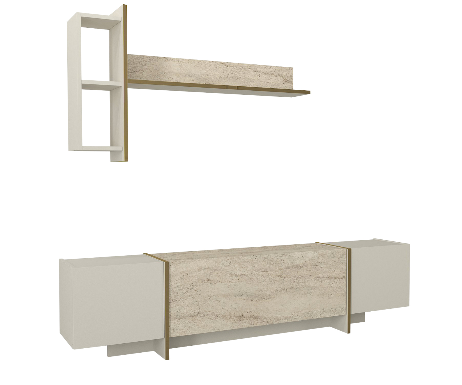 2-teilige Wohnwand - beige-Granit Optik - 180 cm