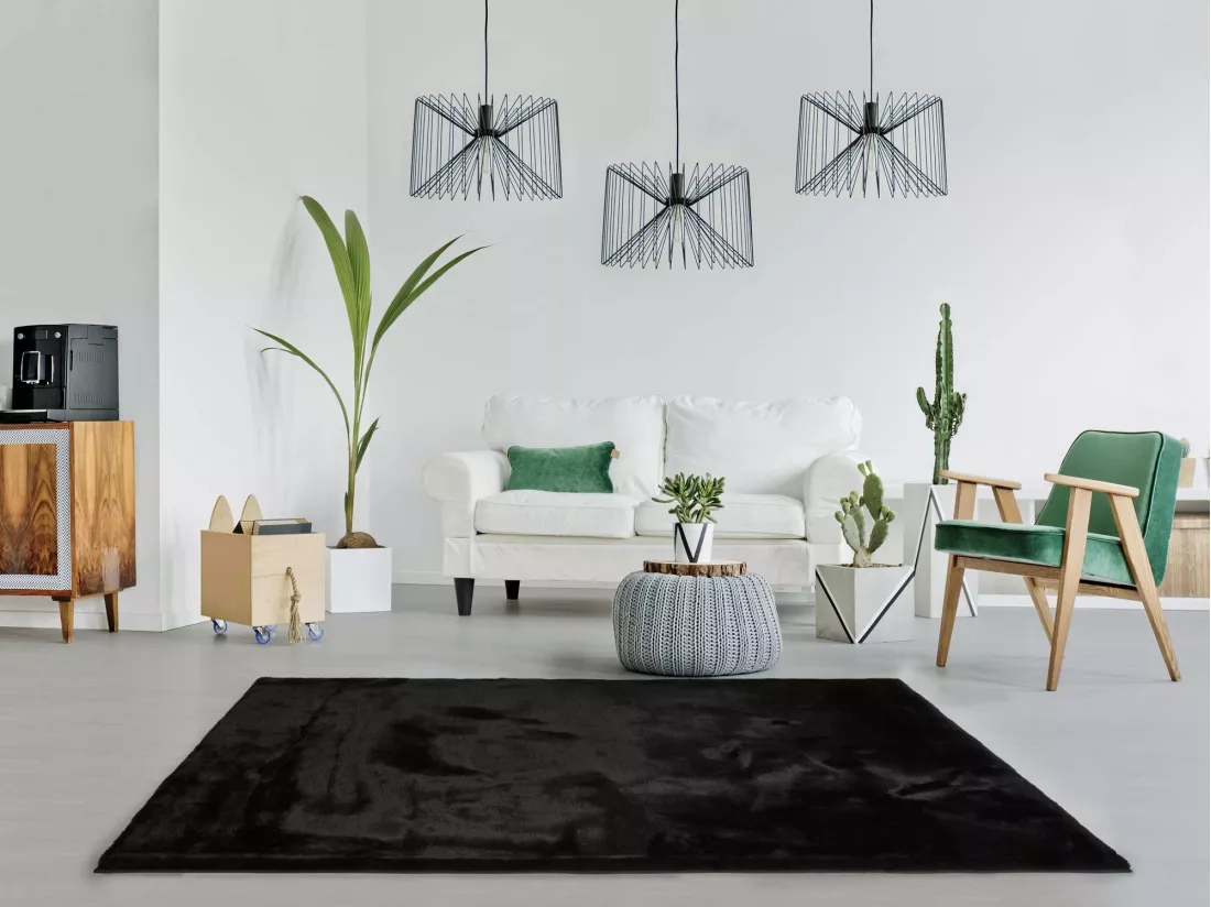 Tapis intérieur rond - shaggy uni - noir - diam.120 cm - FOX