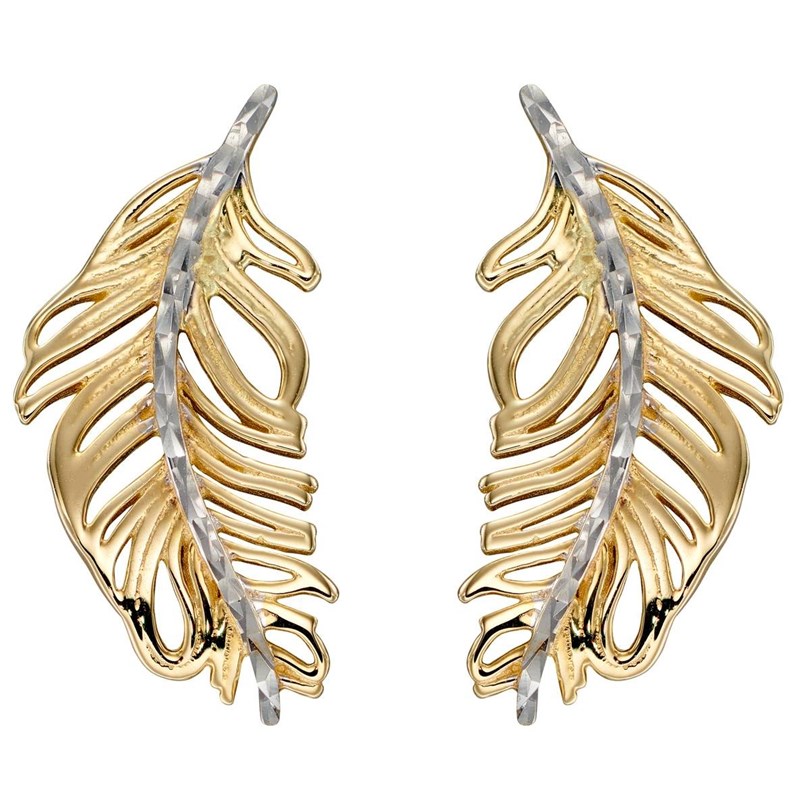 Boucle d'oreille plume en or blanc et jaune 375/1000